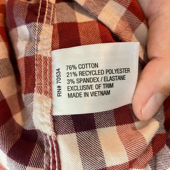 Women's Medium Orvis Red Plaid Cotton Blend Flannel Button Down Shirt - Picture 6 of 6